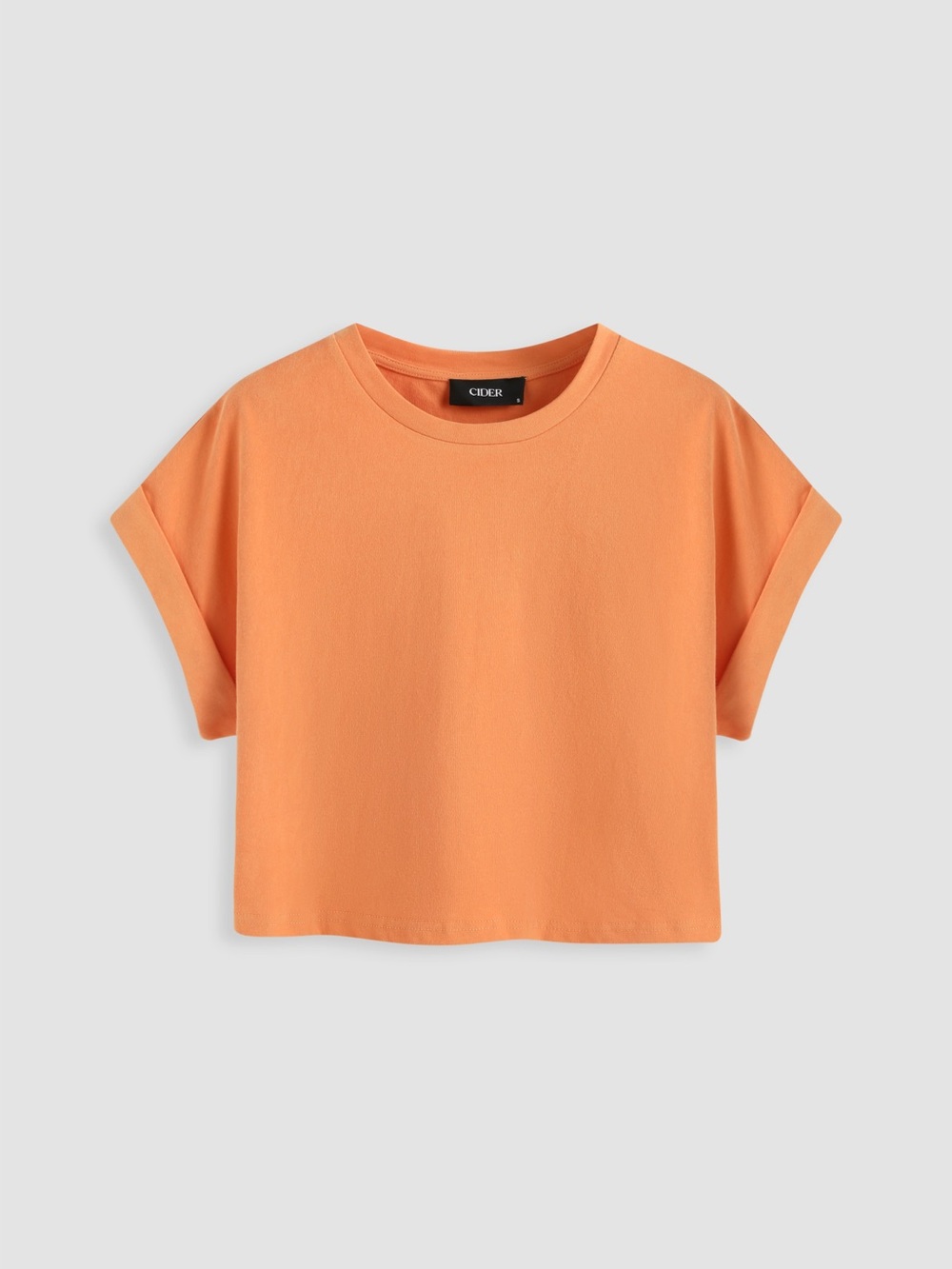 Cider Boxy Crewneck Crop Tee in Peach